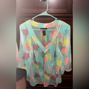Lane Bryant Teal Chiffon Fabric top